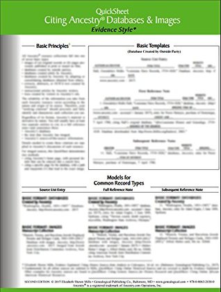 Read Online QuickSheet: Citing Ancestry Databases & Images Evidence Style 2nd Edition - Elizabeth Shown Mills | PDF