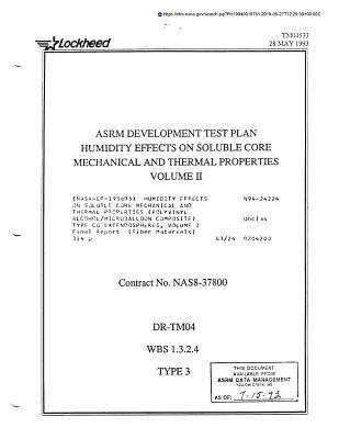 Full Download Humidity Effects on Soluble Core Mechanical and Thermal Properties (Polyvinyl Alcohol/Microballoon Composite) Type CG Extendospheres, Volume 2 - National Aeronautics and Space Administration file in ePub
